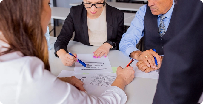 group business people discussing business plan table office