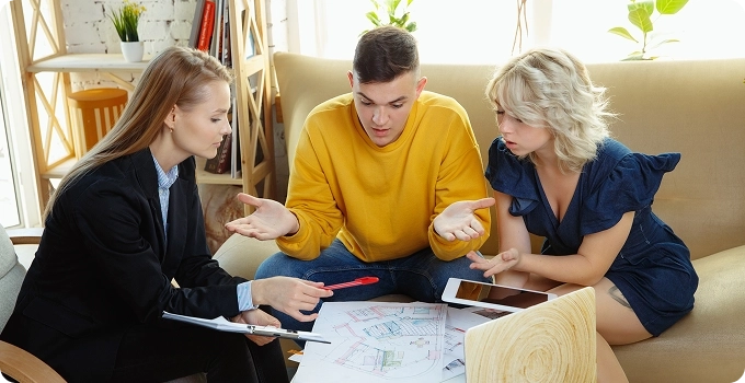 discussing conept future interior working with colour palette room drawings modern office